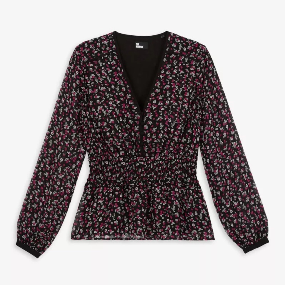 NWT - $320MSRP THE KOOPLES - Floral-print smocked-waist woven top